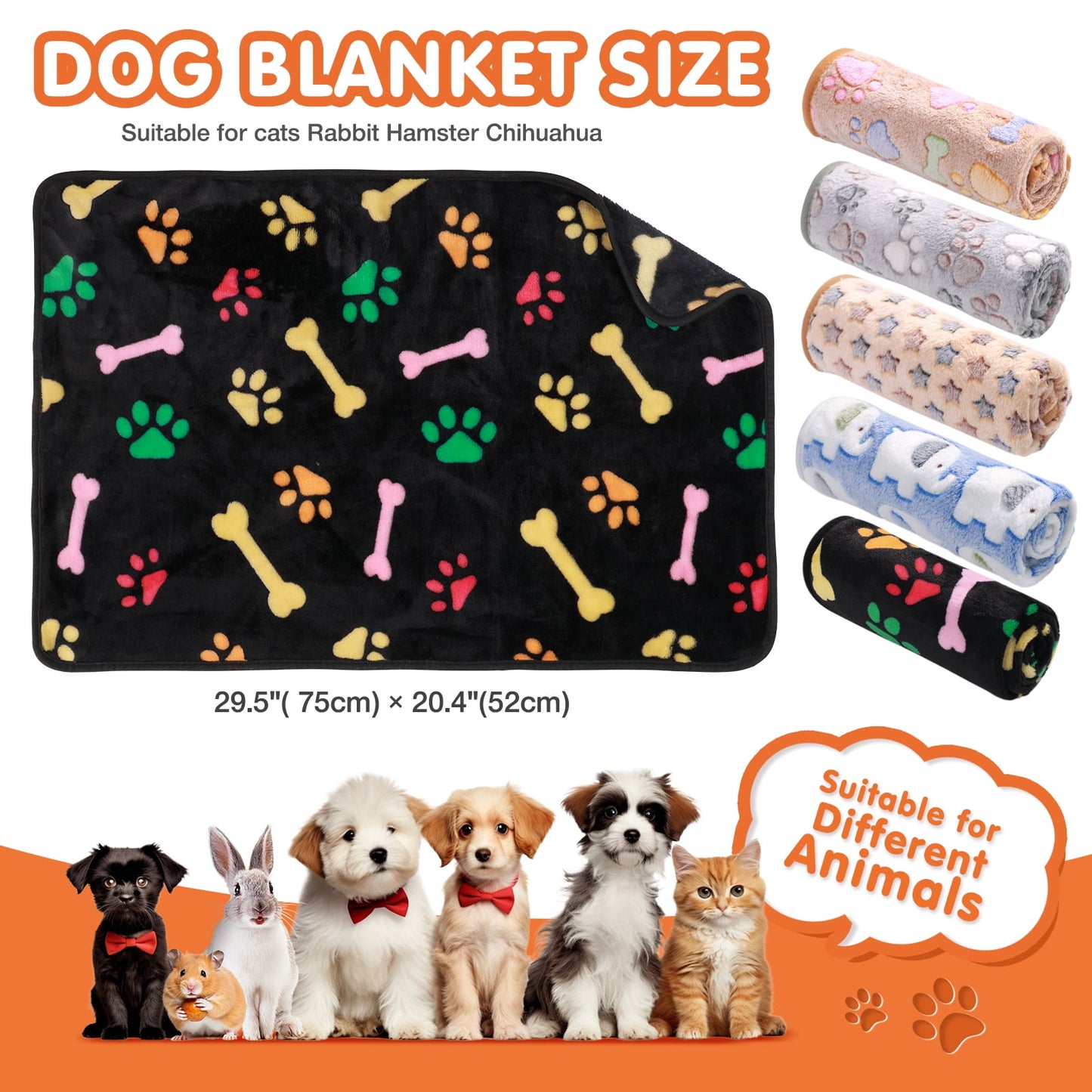 Livhil 5 Pack Dog Blankets Puppy Blankets, Dog Blankets and Throws Cat Blanket, Soft Pet Blanket Sleep Mat Bed Cover with Color Paw Printing (Multicolor)