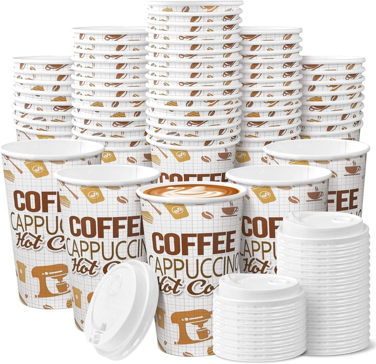 Livhil 100 Sets 16 oz Disposable Coffee Cups with Lids,To Go Coffee Cups, Hot Coffee Cups