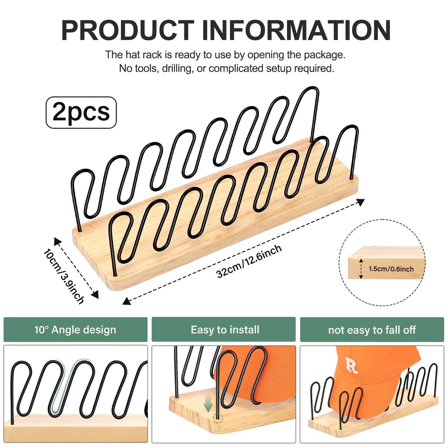 Livhil Hat Organizer for Baseball Caps, Premium Wood and Metal Design Tabletop Hat Stand for Baseball Caps, Hat Rack for Closet