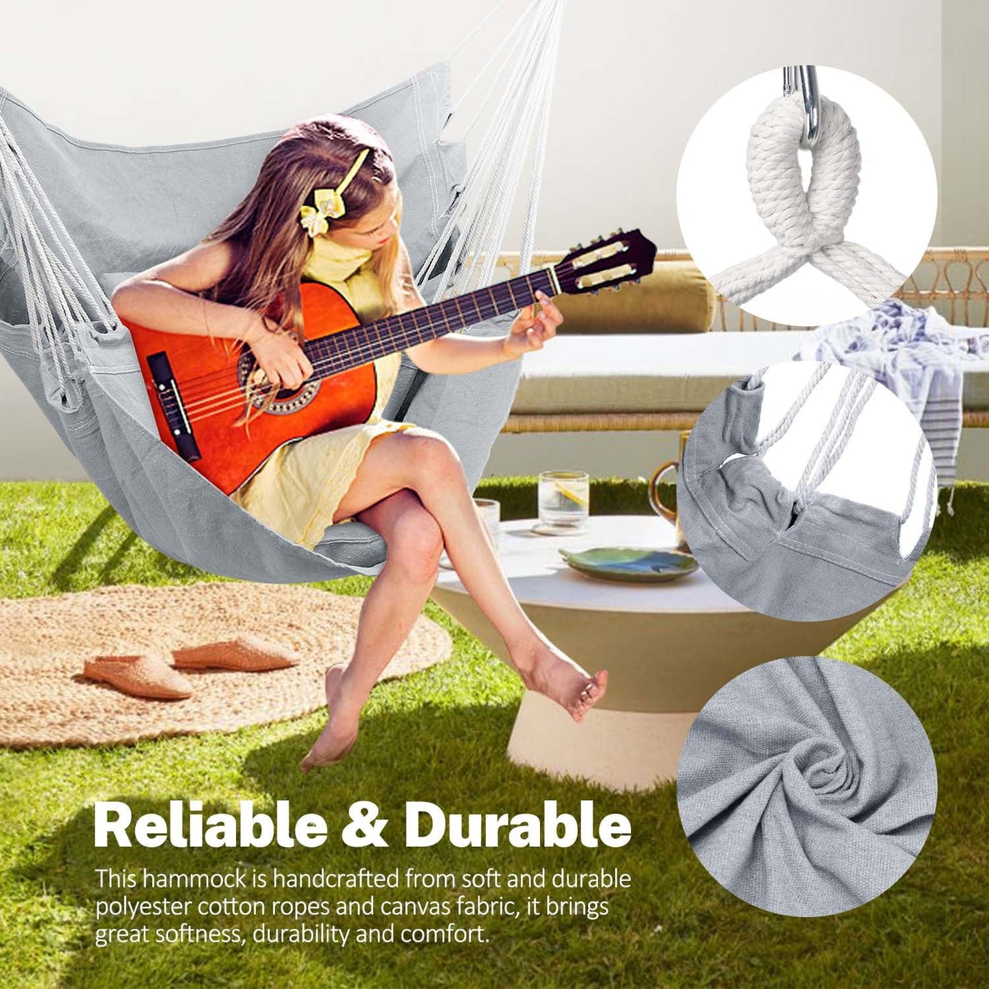 Livhil Hammock Chair Hanging Rope Hammock Swing Chair, Max 330 lbs Portable Hanging Hammock Chair (Dark Green)