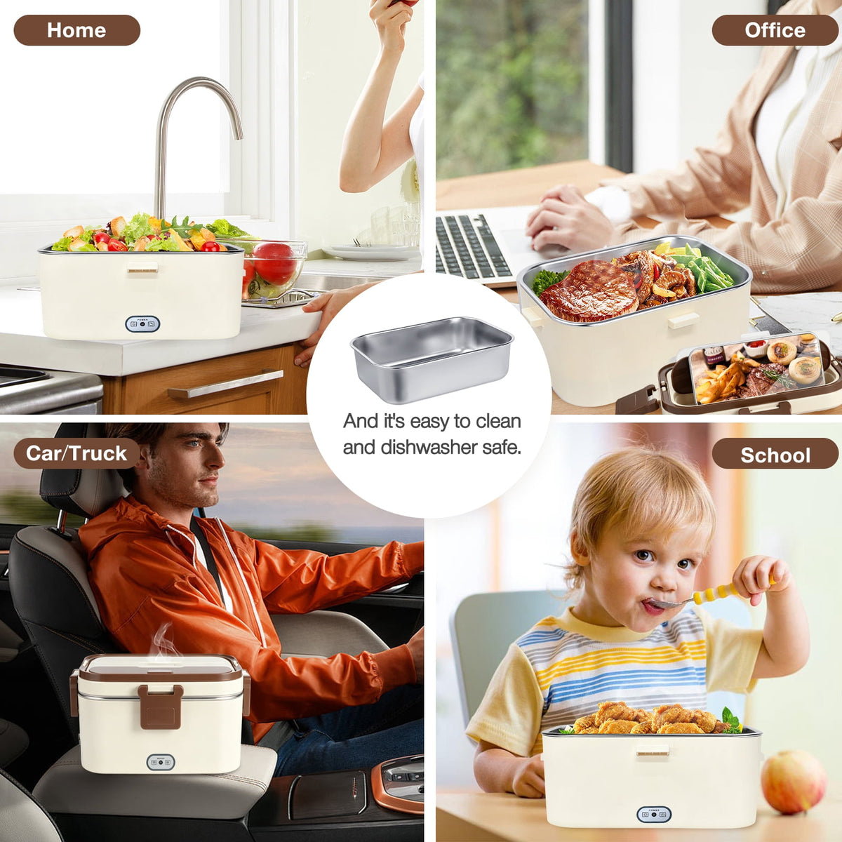 Livhil Electric Lunch Box Food Heater, Portable Food Warmer, Hot Lunch Warmer Heated Lunch Box for Adults, 60W 1.8L 12V-24V 110V Stainless Steel Container Portable Food Heater (Dark Blue Green)