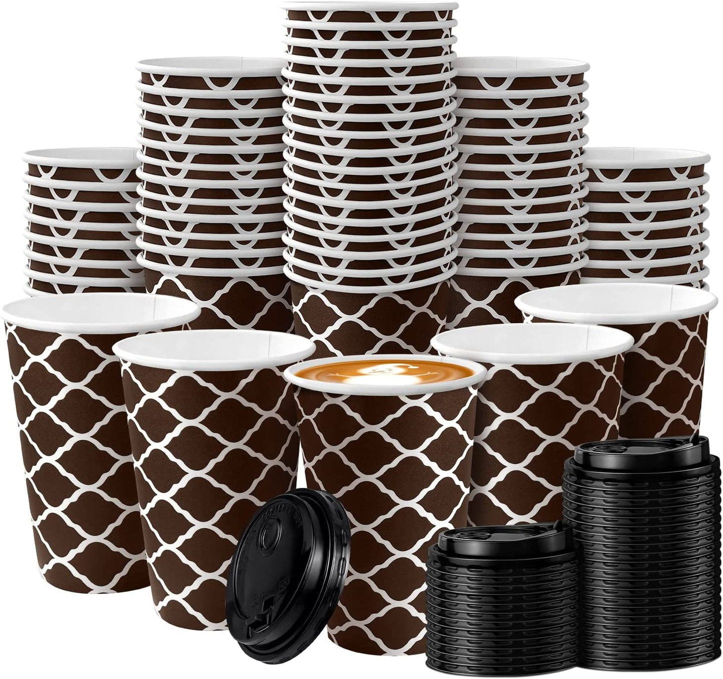 Livhil 50 Sets Disposable Coffee Cups with Lids, White Brown to Go Coffee Cups, 16 oz Hot Cups with Lids
