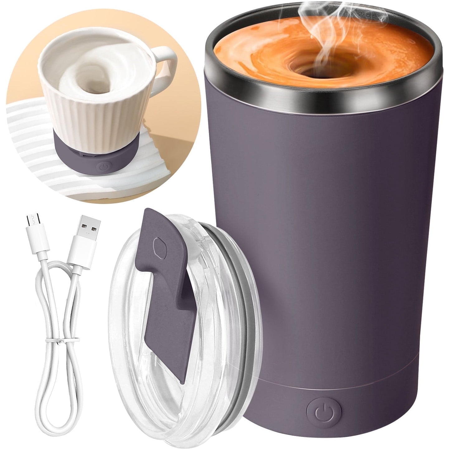 Livhil 13.5 Oz Self Stirring Mug with Lid Electric High Speed Mixing Rechargeable Automatic Magnetic Stirring Coffee Mug