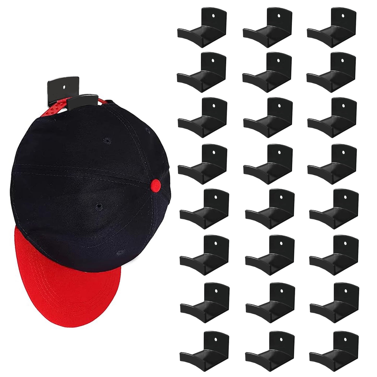 Livhil 2 Pack Hat Organizer for Baseball Caps, Adhesive Hat Rack for The Wall, Baseball Hat Organizer Hold Up to 16 Hats, Black