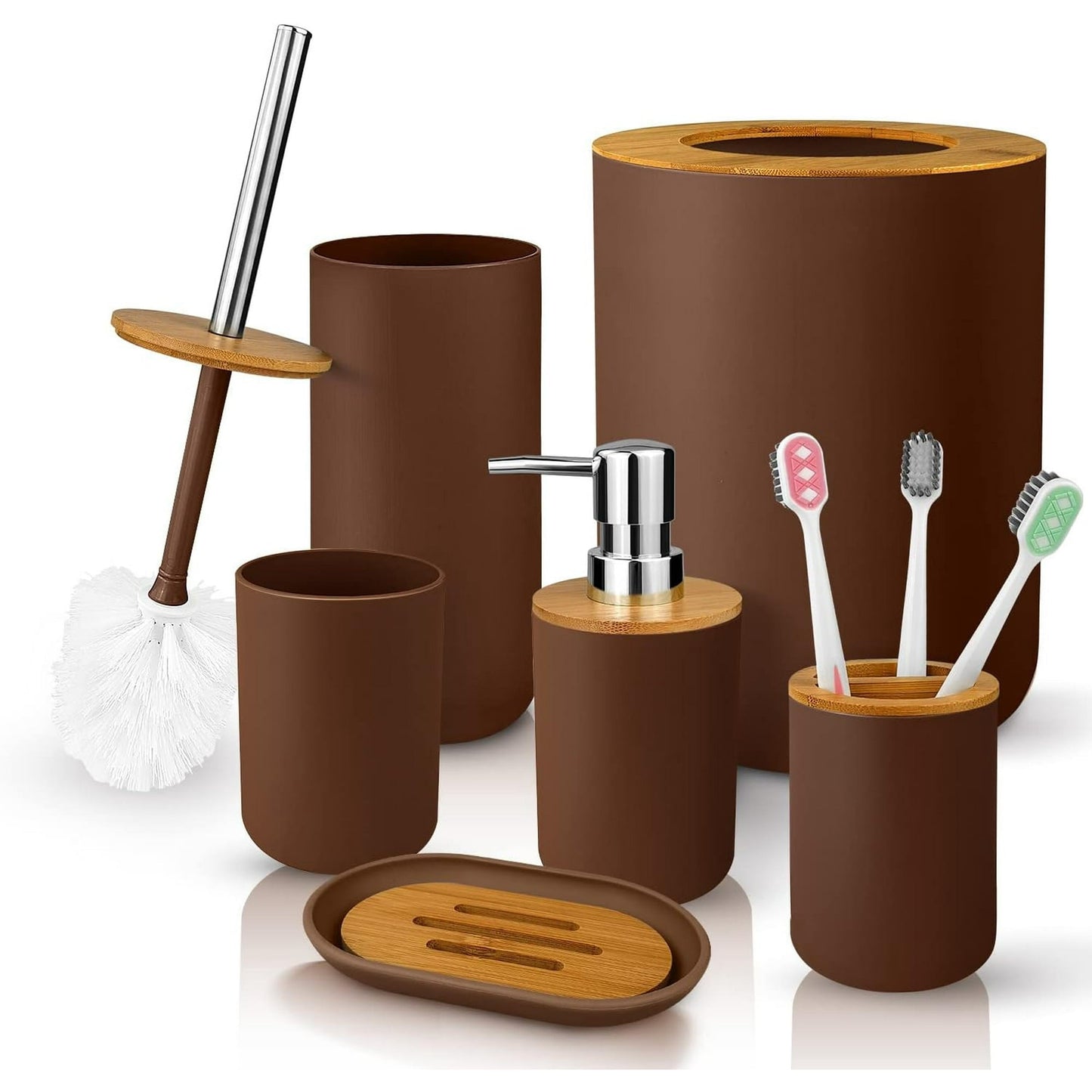 Livhil 6 Pcs Bamboo and Plastic Bathroom Accessories Sets