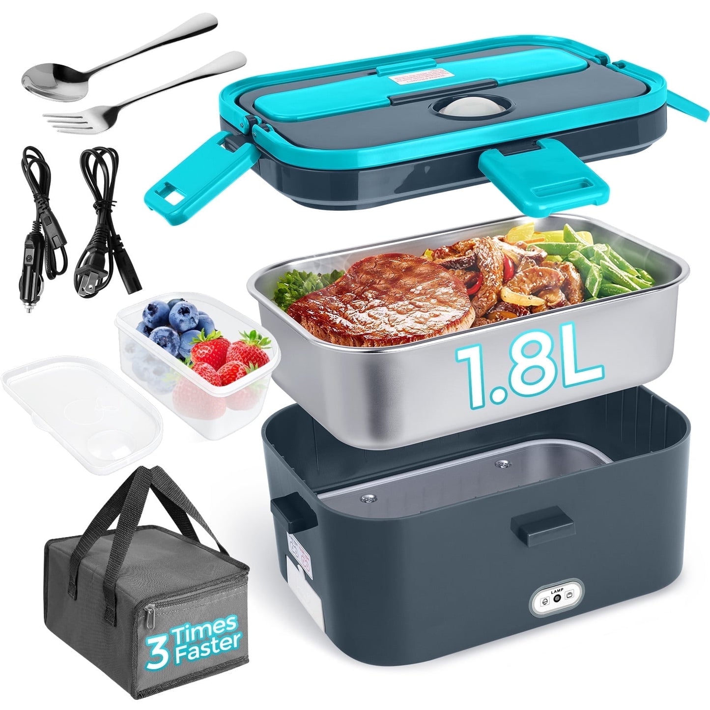 Livhil Electric Lunch Box Food Heater, Portable Food Warmer, Hot Lunch Warmer Heated Lunch Box for Adults, 60W 1.8L 12V-24V 110V Stainless Steel Container Portable Food Heater