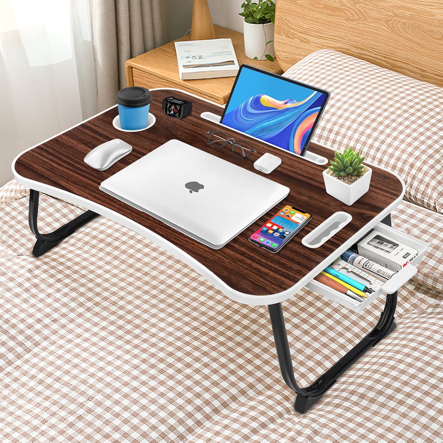 Livhil Lap Laptop Desk, Portable Foldable Laptop Bed Table with Storage Drawer and Cup Holder