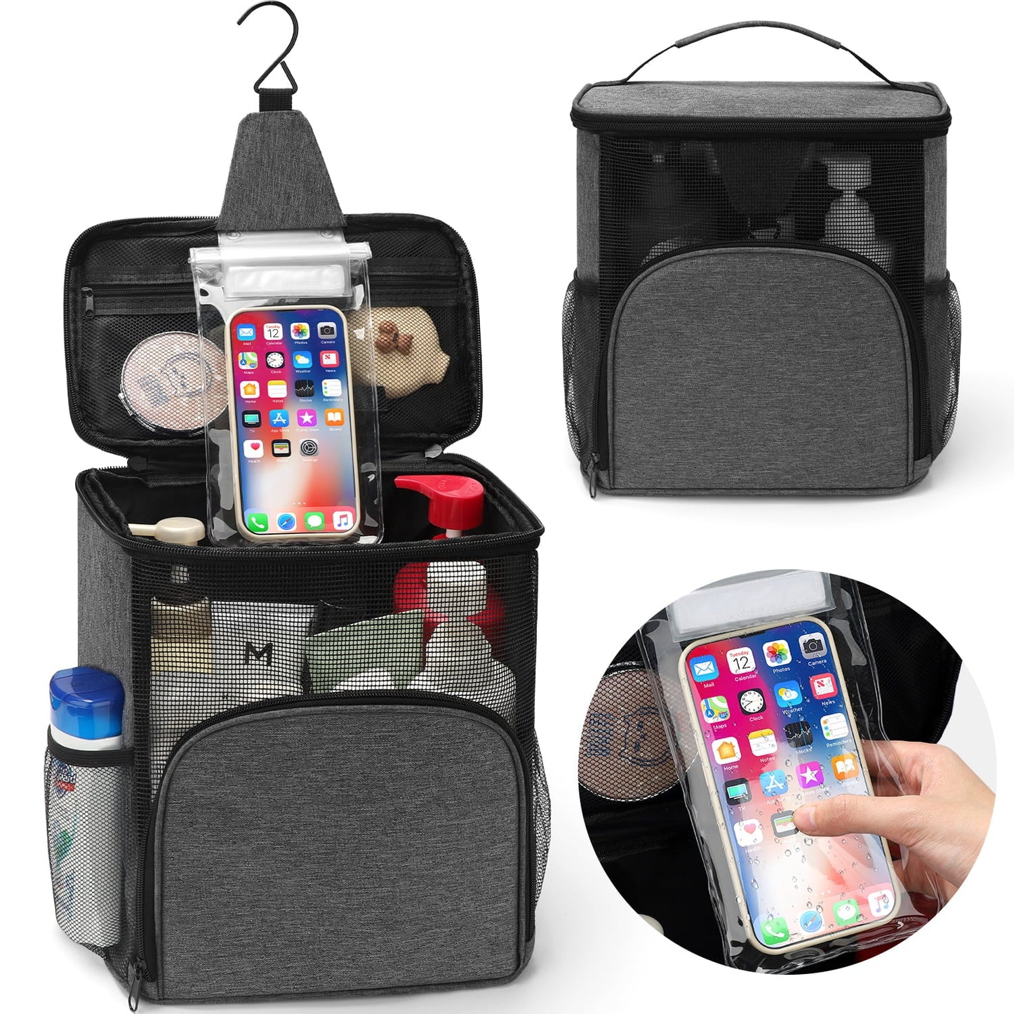 Livhil Shower Bag for College Dorm, Hanging Portable Mesh Gym Shower Caddy Toiletry Bag