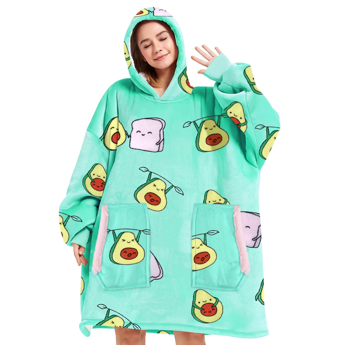 Livhil Wearable Blanket Hoodie Sweater, Blanket Sweatshirt with Sleeves Blanket Hoodies for Women Girls and Kids, Plush Hoodie Blanket