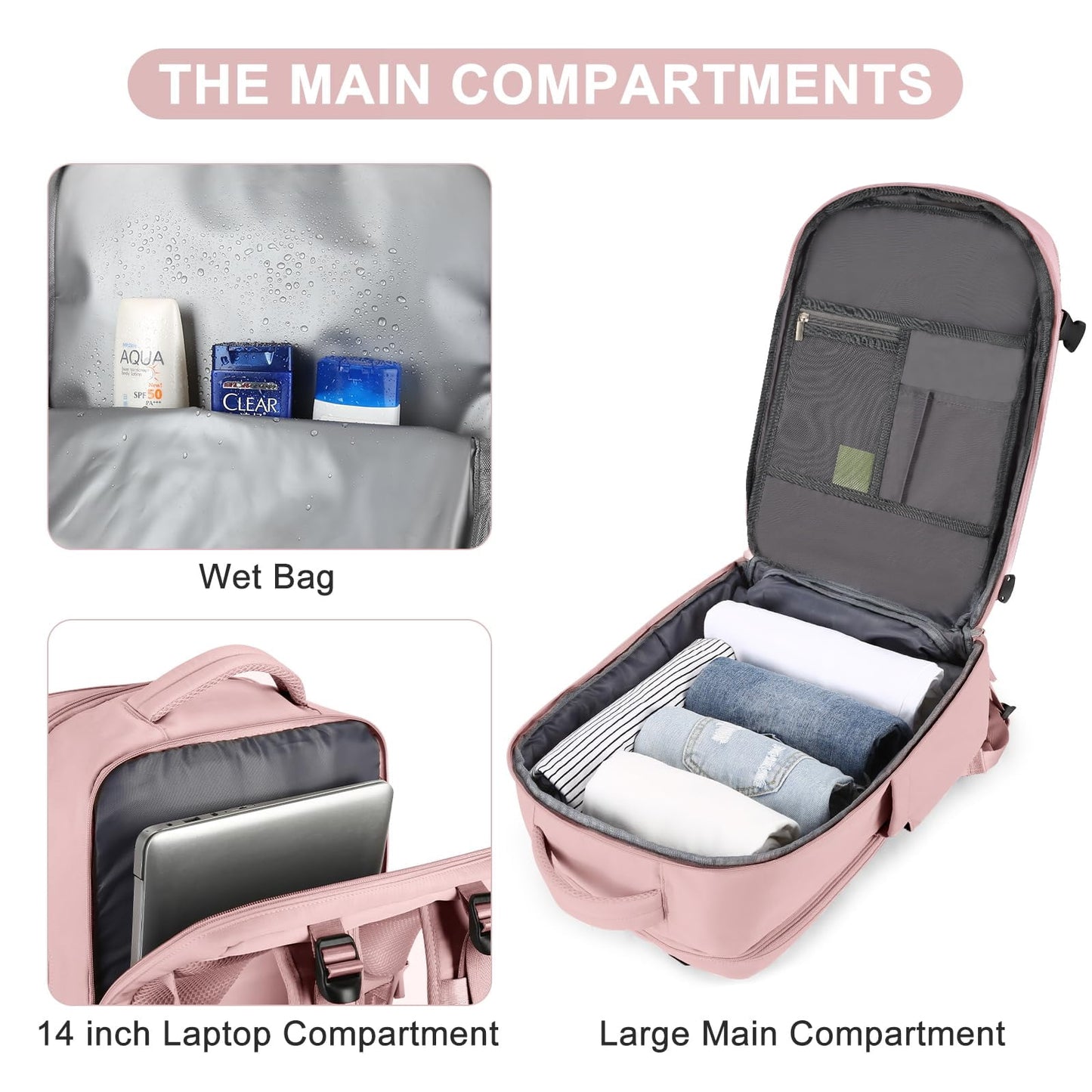 Livhil Travel Backpack for Women & Men, Travel Backpack Carry on Flight Approved Fits 16" Laptop, Black