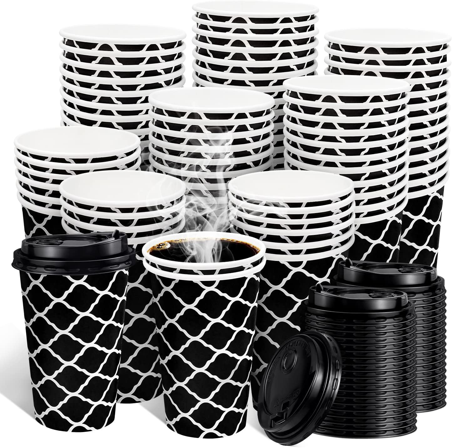 Livhil 100 Sets Disposable Coffee Cups 16 oz with Lids, Coffee Paper Cups for Hot Beverages to Go Coffee Cups