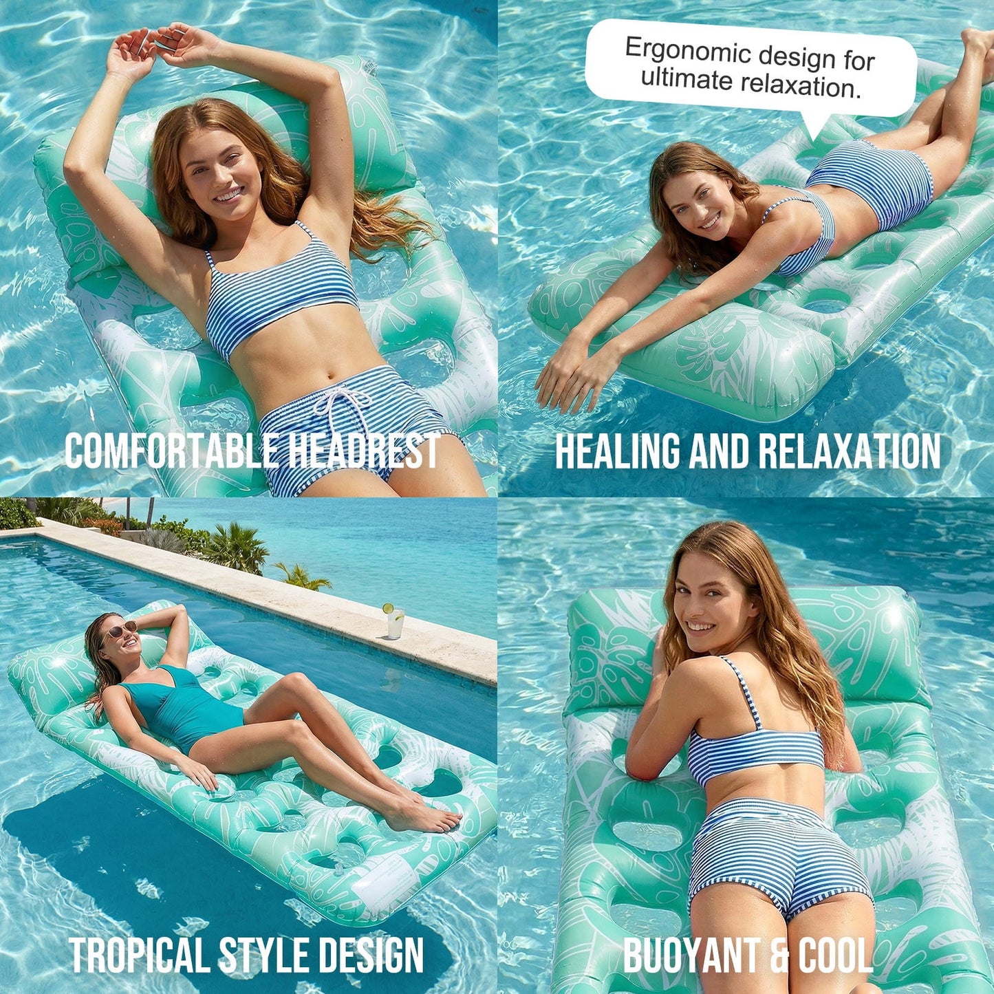 Livhil Inflatable Pool Floats Adult, Large Pool Float , Pool Lounger with Headrest, Pool Rafts, Tanning Pool for Swimming Pool Party