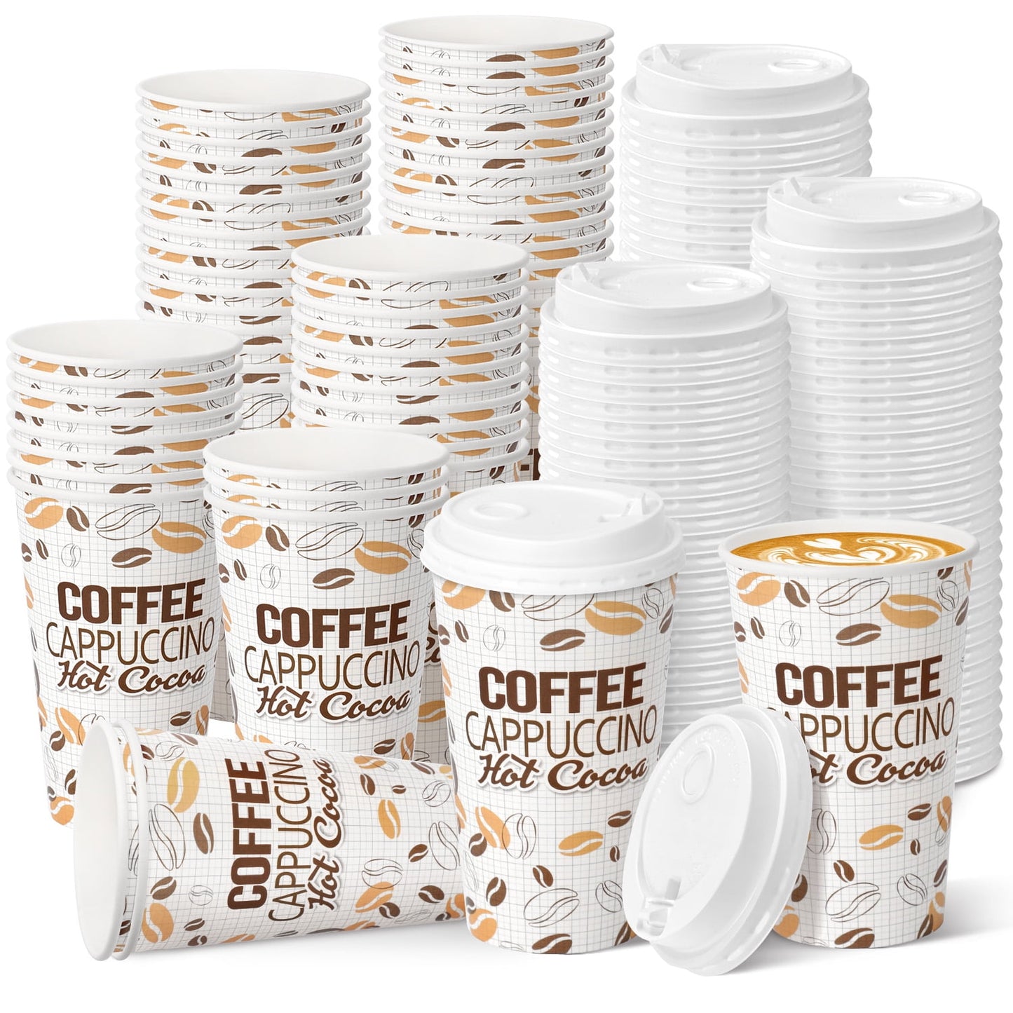Livhil 50 Pack Disposable Coffee Cups with Lids 16 oz, Travel to Go Hot Coffee Cups