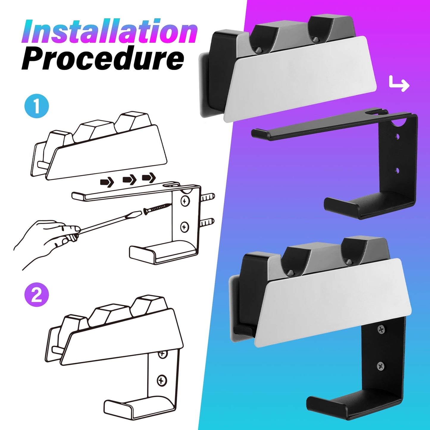 Livhil Headsets Holder for PS5, Game Controller Wall Hanger with Non-Slip Pads, 1 Piece