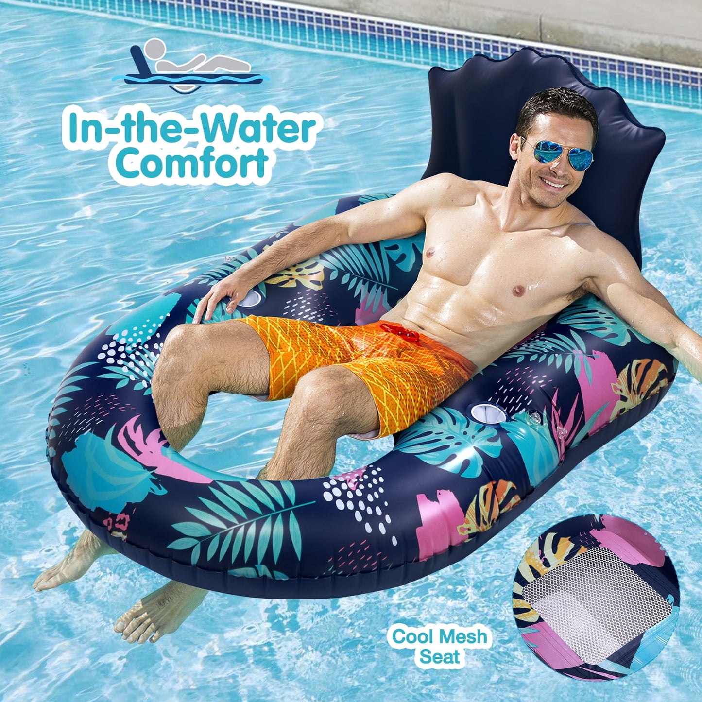 Livhil Pool Floats for Adults, Pool Float Loungers XL Pool Chair, Pool Floats Hammock with Headrest, Removable Canopy