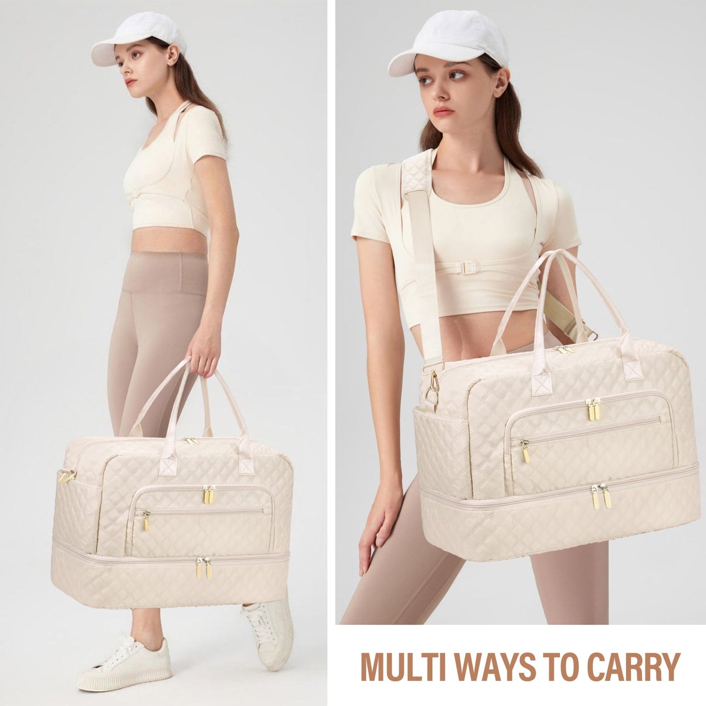 Livhil 2Pcs Large Women Travel Duffle Bag, Carry on Overnight Bag for Women Gym Bag with Shoe Compartment Weekender Travel Bag for Business Trips Sport Hospital