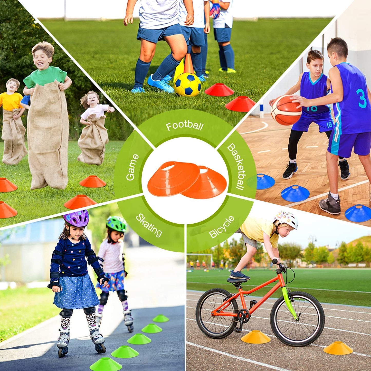 50pcs Pro Disc Cones - Agility Soccer Cones with Carry Bag and 2 Whistles for Sports Training
