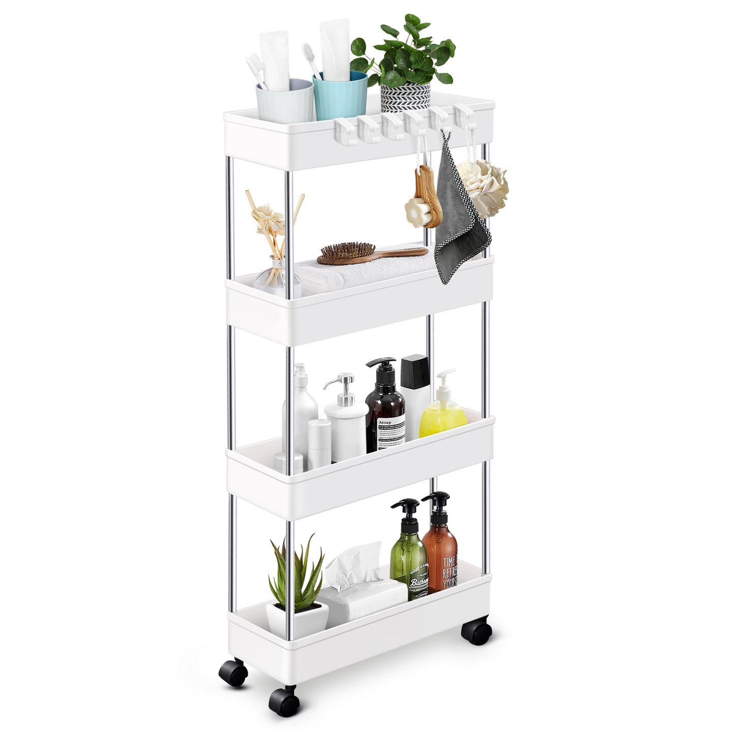 3 Tier Rolling Cart Slim Storage Cart on Wheels Bathroom Organizers and Storage Rolling Utility Cart