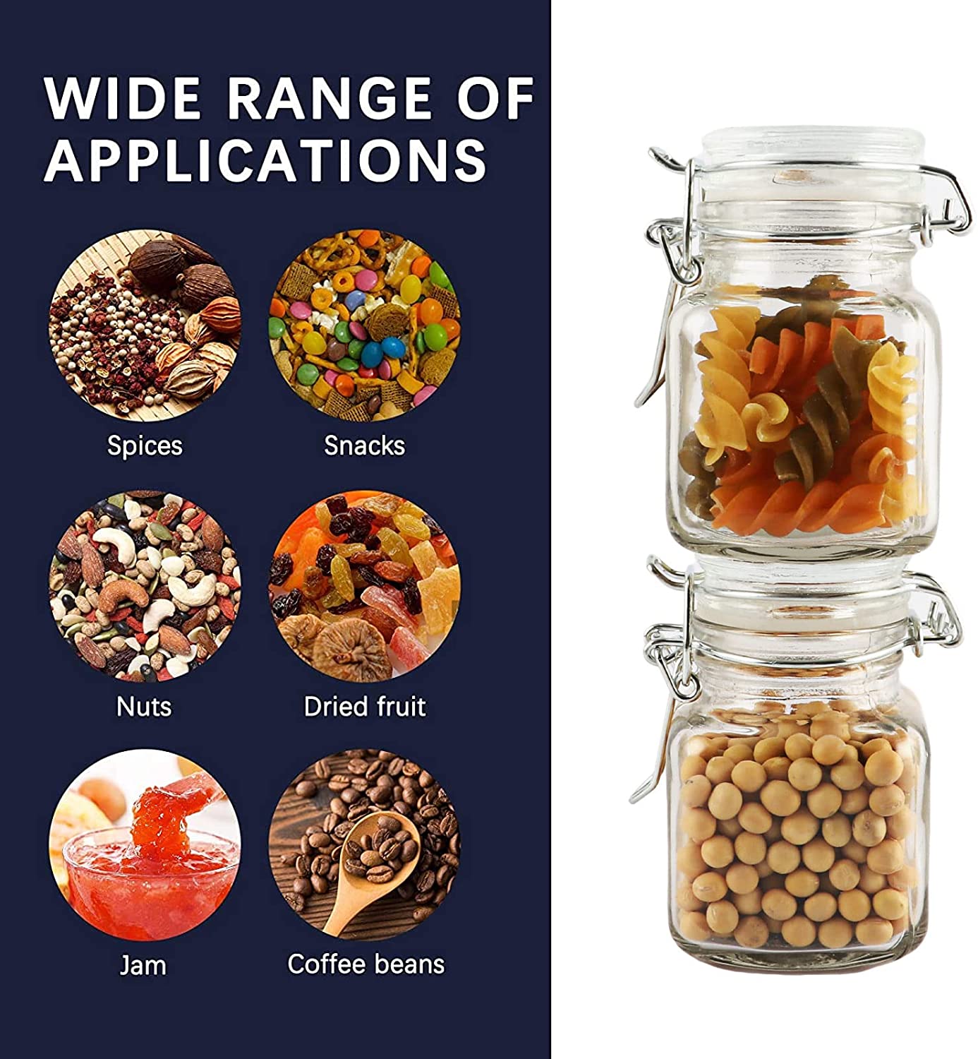 4 oz Square Glass Spice Jars - 12 Airtight Flip Top Bottles