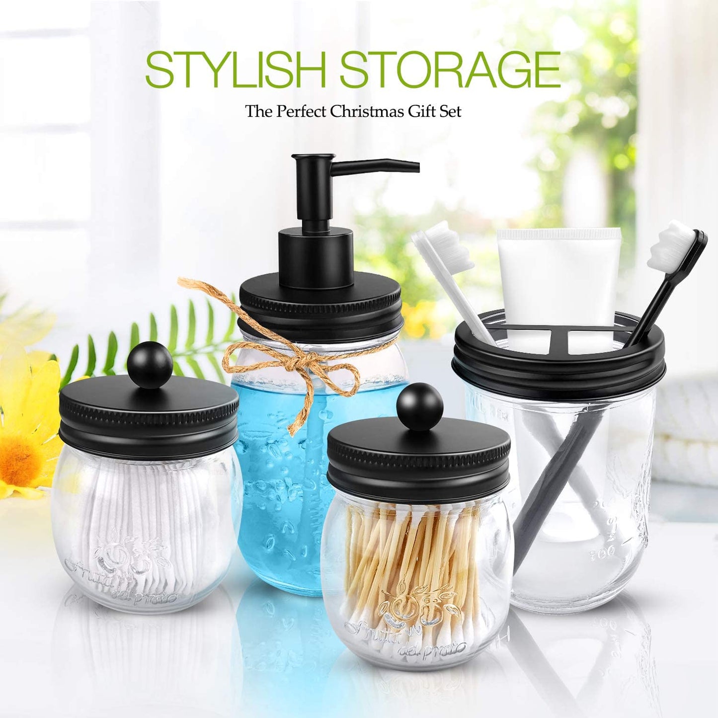4pcs Rustic Mason Jar Bathroom Accessories Set