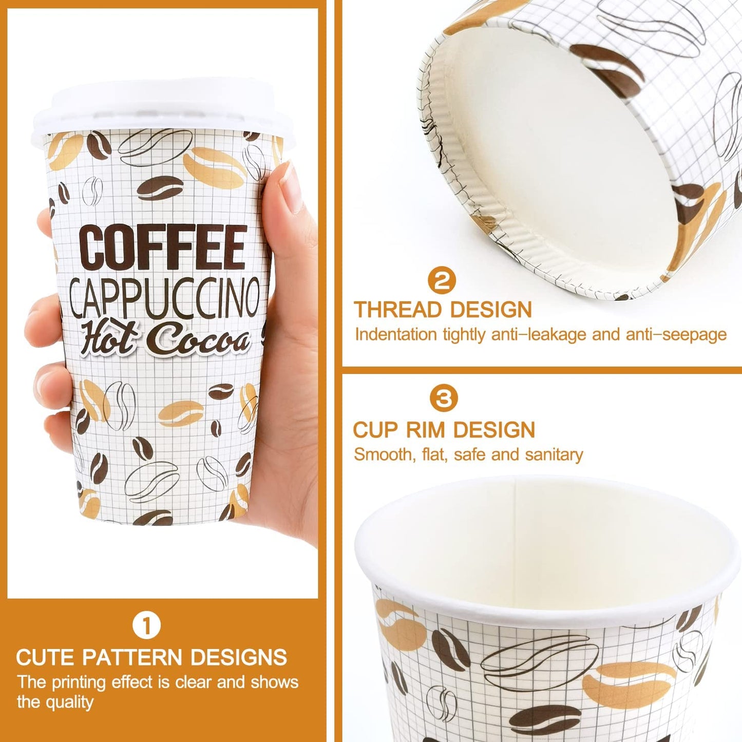 50 Pack Disposable Coffee Cups with Lids 16 oz, Travel Coffee Cups