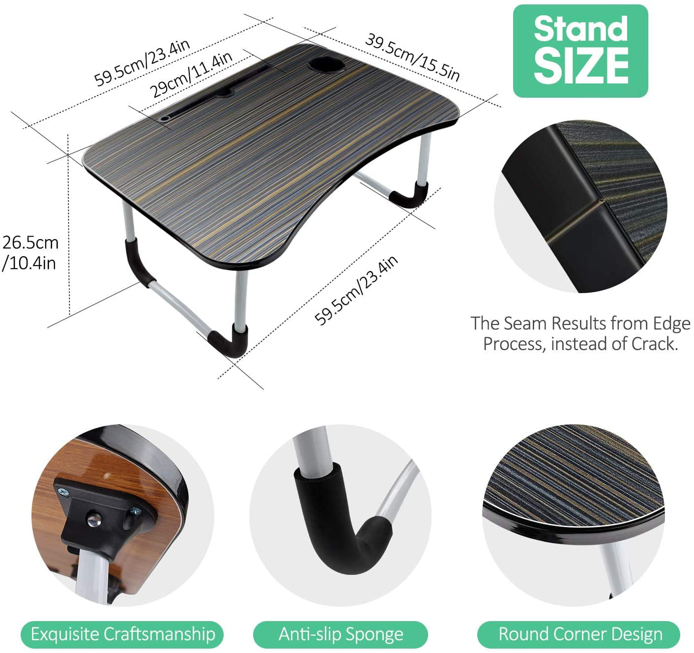 Portable Laptop Bed Table, Fordable Lap Desk with Cup Slot Notebook Stand Breakfast Bed Trays for Eating
