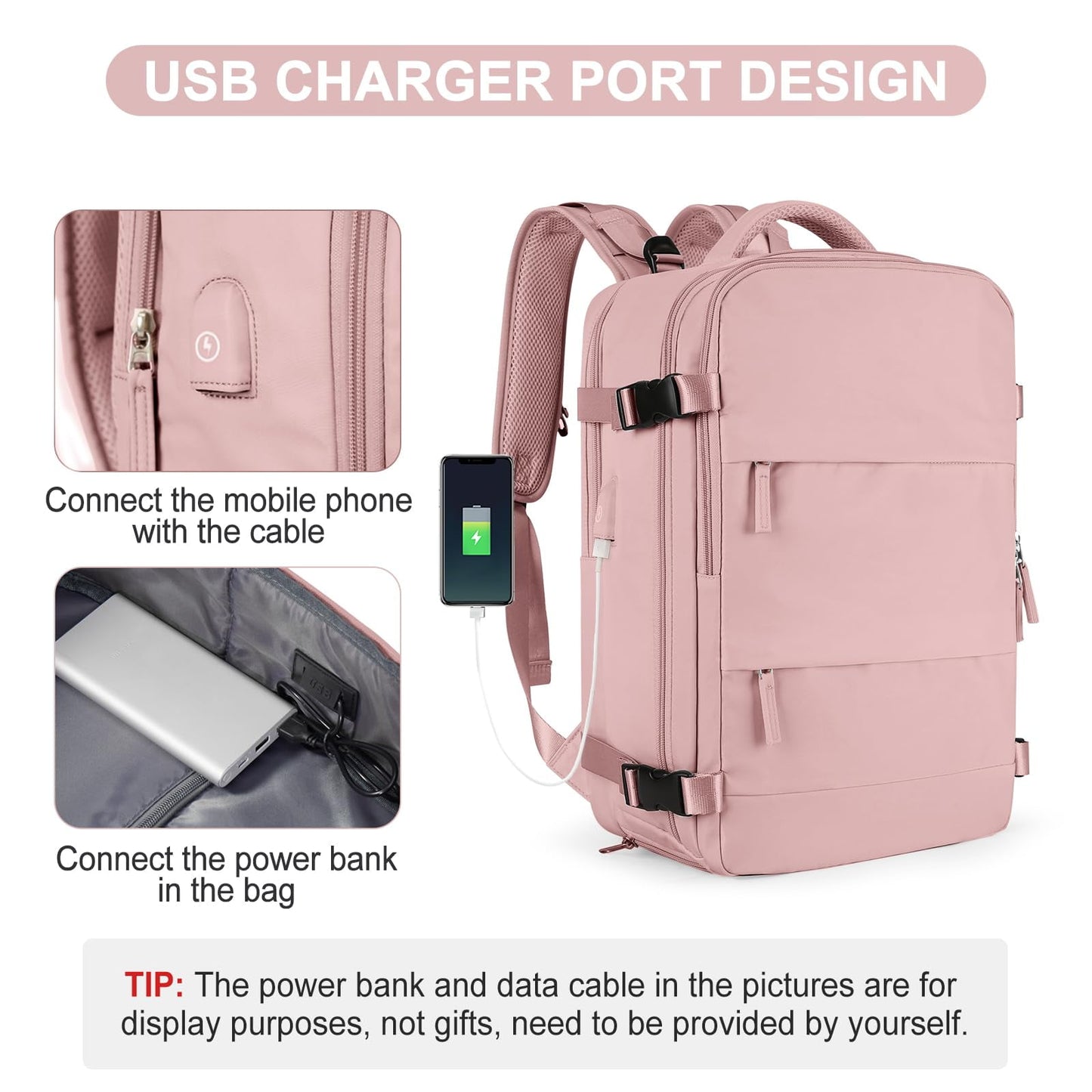 Livhil Travel Backpack for Women & Men, Travel Backpack Carry on Flight Approved Fits 16" Laptop, Black