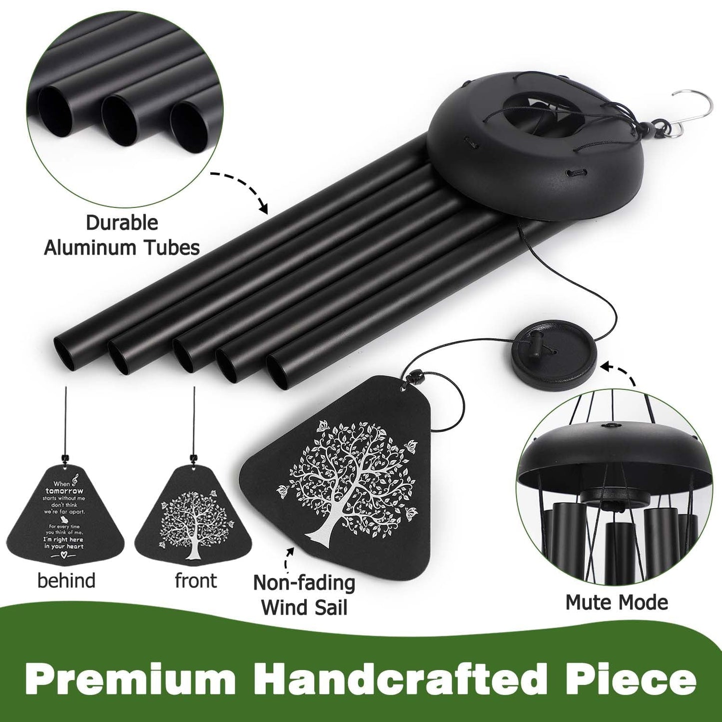 Livhil Wind Chimes for Outside, Memorial Wind Chimes Deep Tone, Soothing Aluminium Windbell