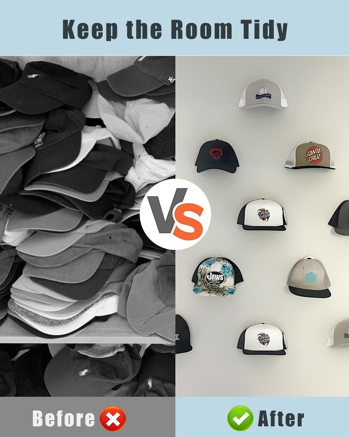 Livhil 20 Pack Adhesive Hat Hooks for Wall, Strong Hat Rack for Baseball Caps, Hat Display Rack Wall Mount