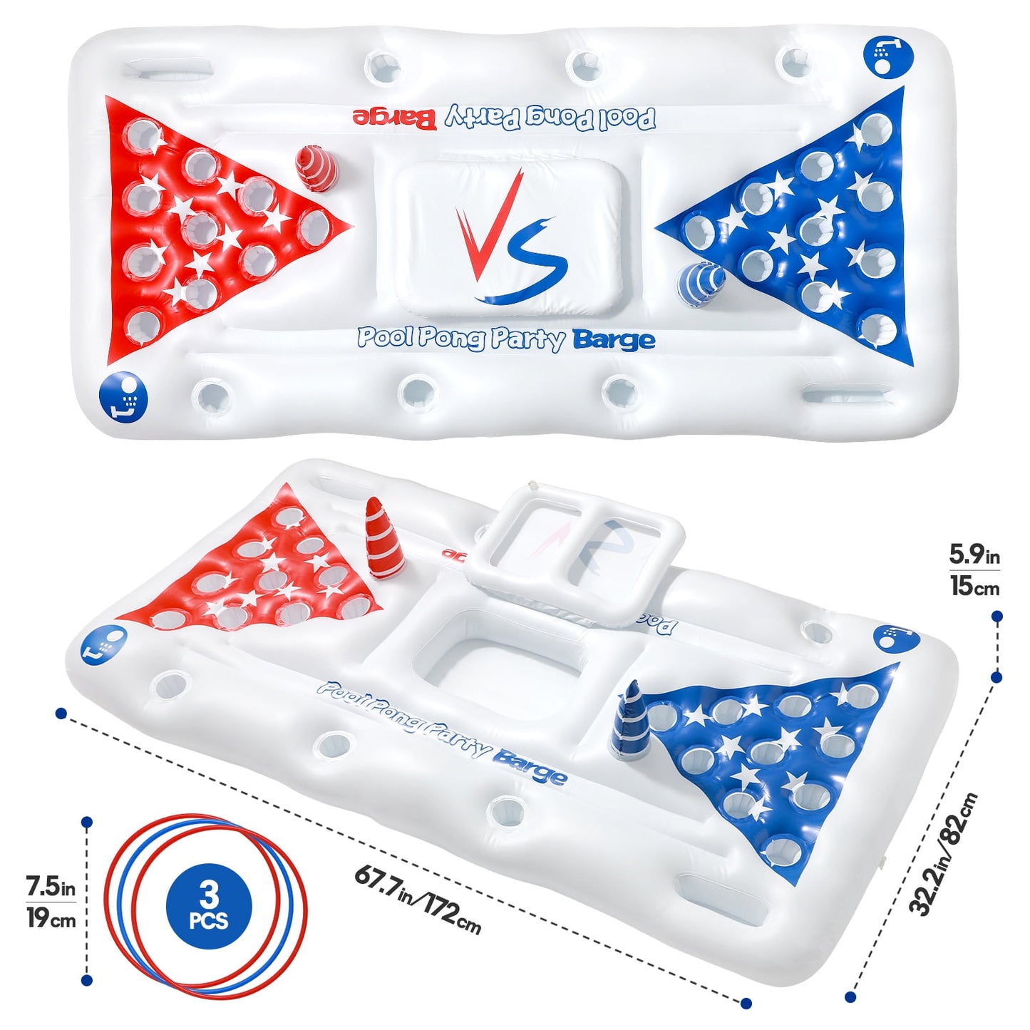 Livhil 71" x 31" Adult Pong Inflatable Pool Game White