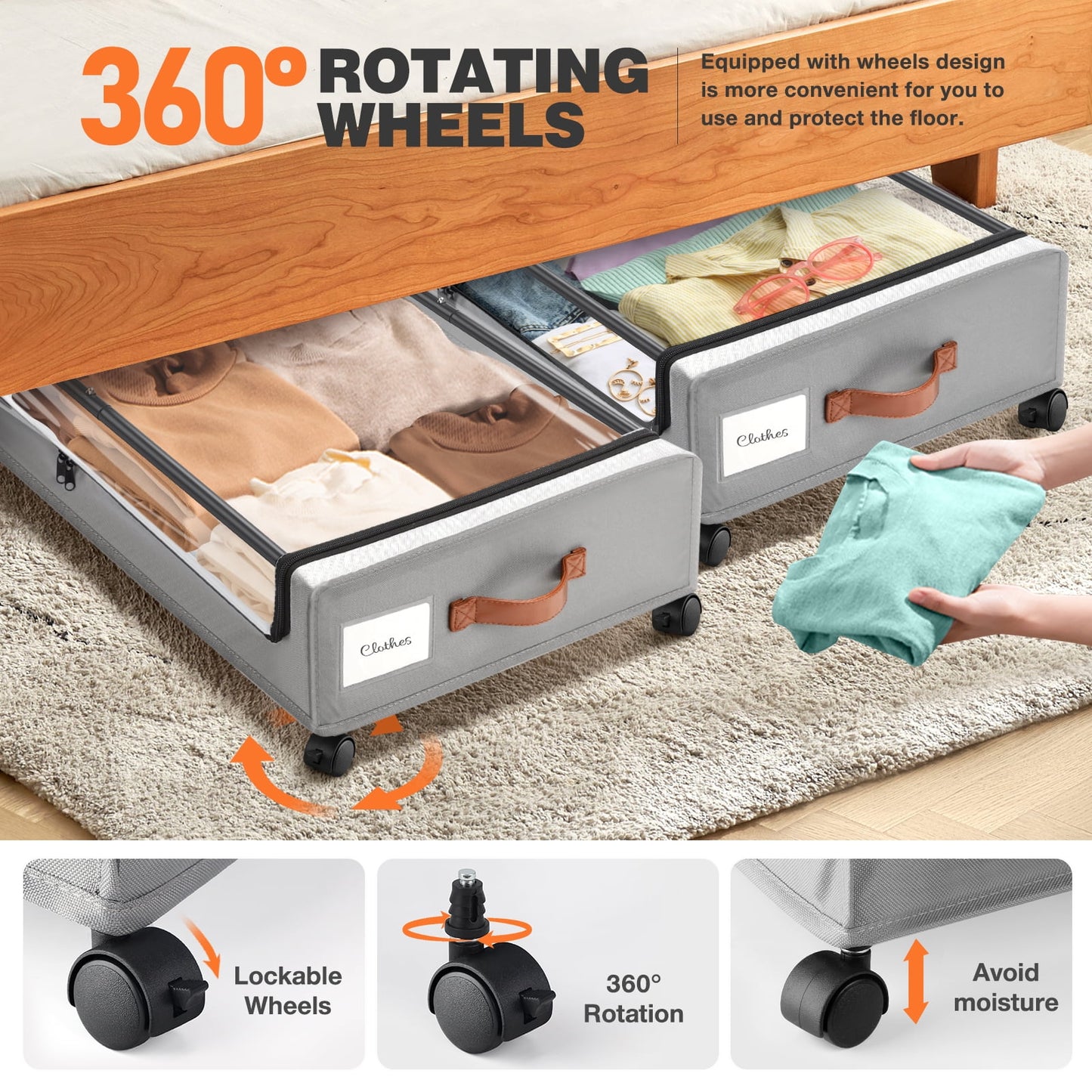 Livhil Under Bed Storage with Wheels, 2Pack Under Bed Storage Containers, Under Bed Shoe Storage and Bins  (Gray)