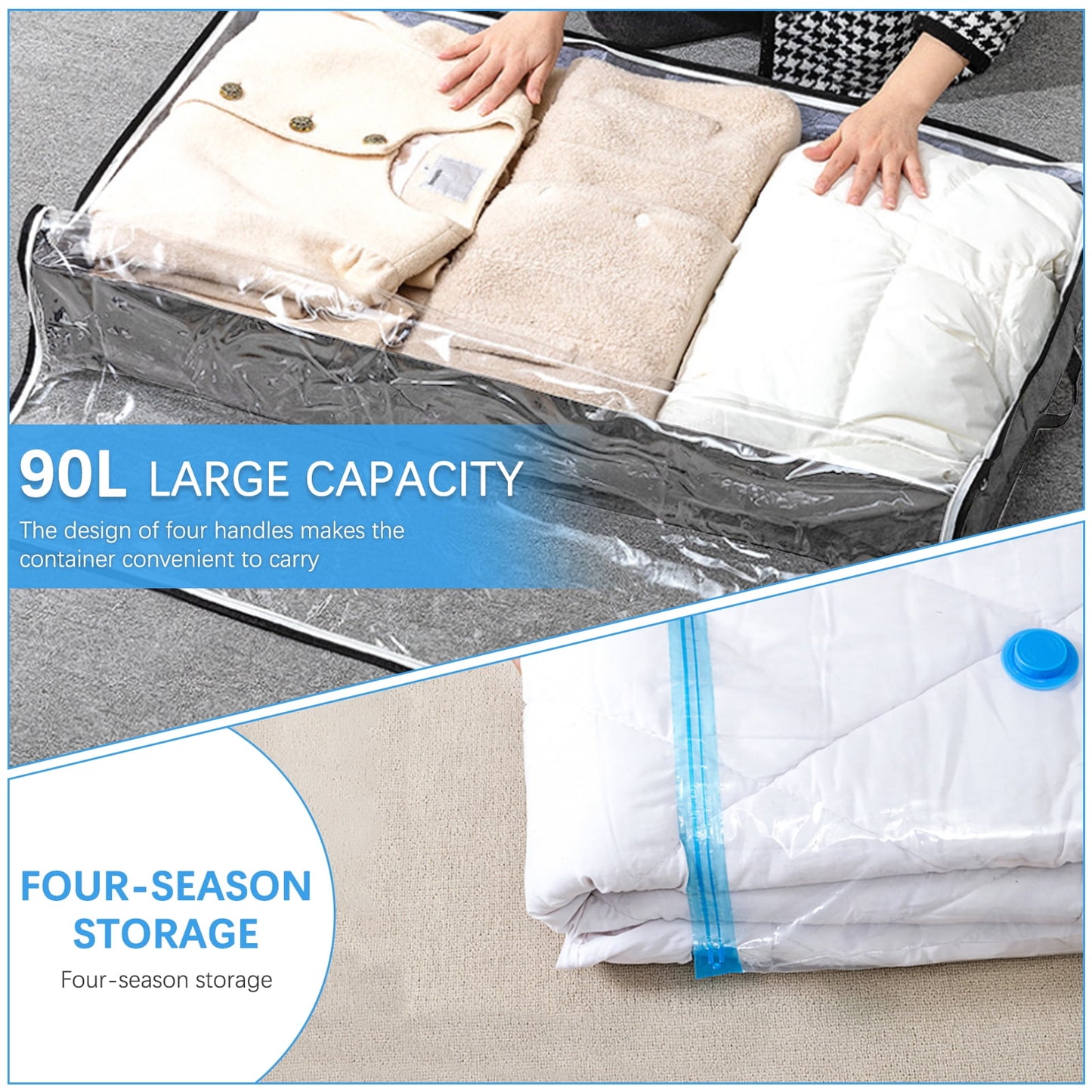 Livhil 4Pack Under Bed Storage Containers Under Bed Shoe Storage with 5Pcs Vacuum Storage Bags, Includes Hand Pump