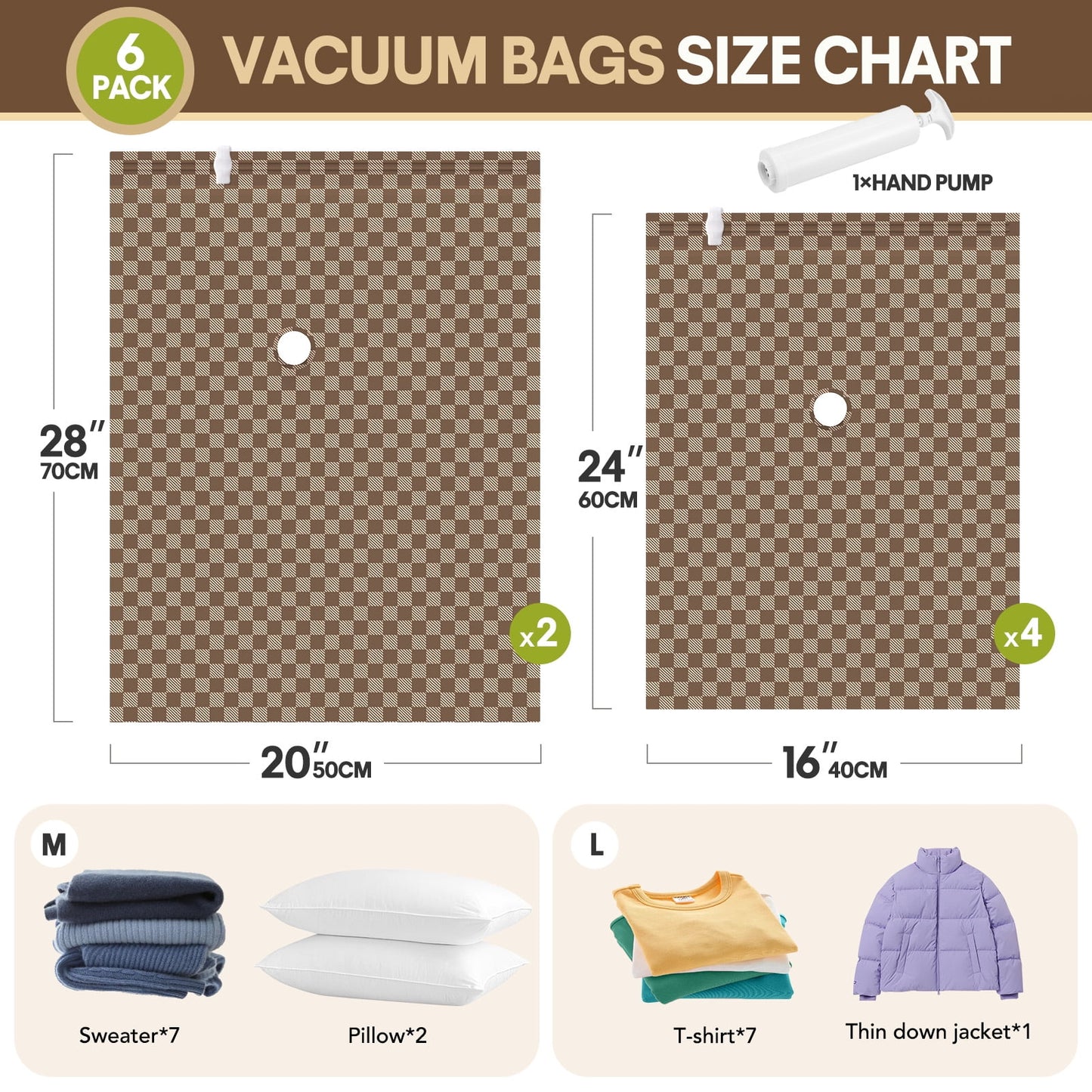 Livhil 6 Pcs Oxford Cloth Vacuum Storage Bags,Space Saver Seal Bags for Clothes,with Hand Pump