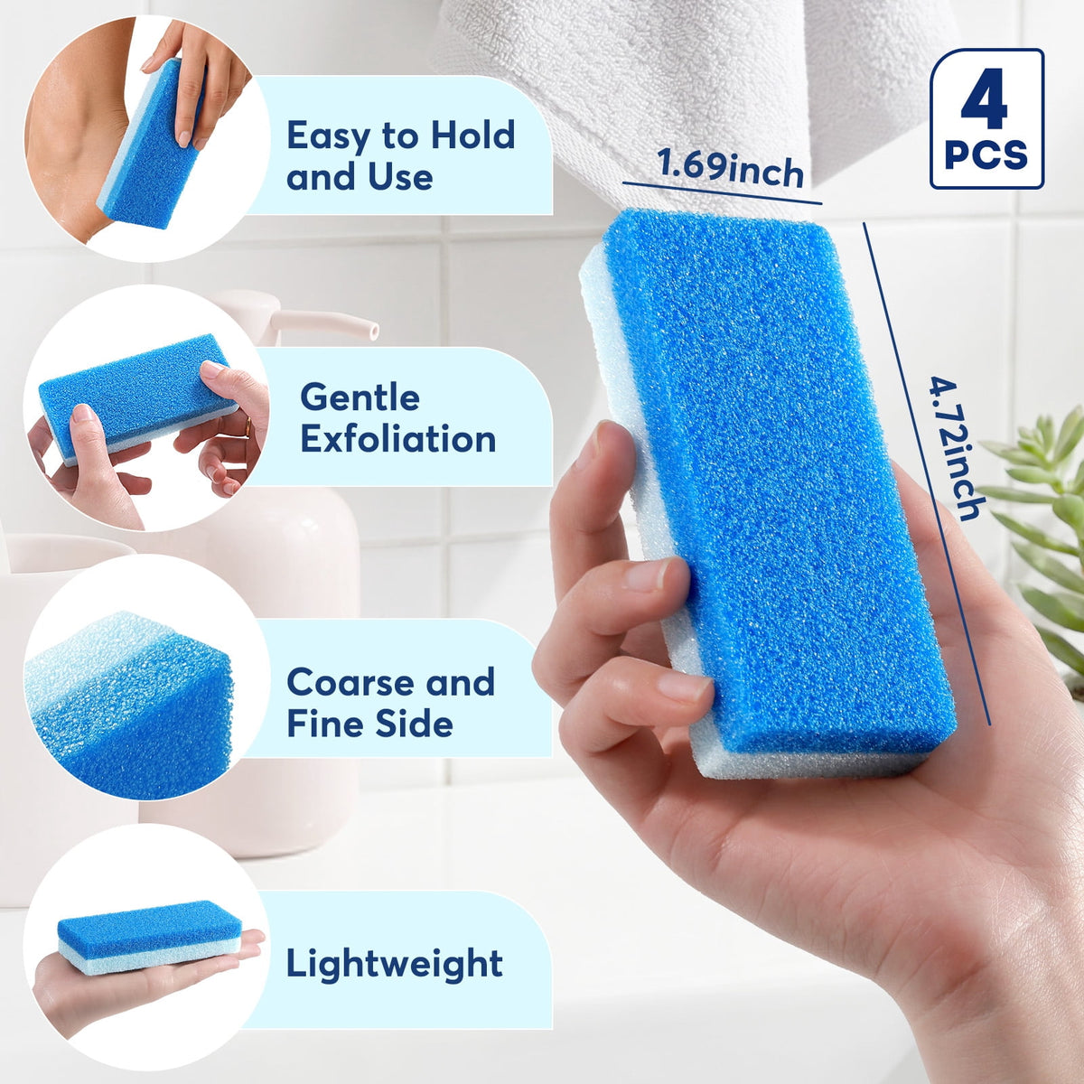 Livhil 4 Pack 2-in-1 Foot Pumice Stone for Feet, Double Sided Foot Stone for Dead Skin Feet Pedicure Stone for Callus Remover and Scrubber (Blue)