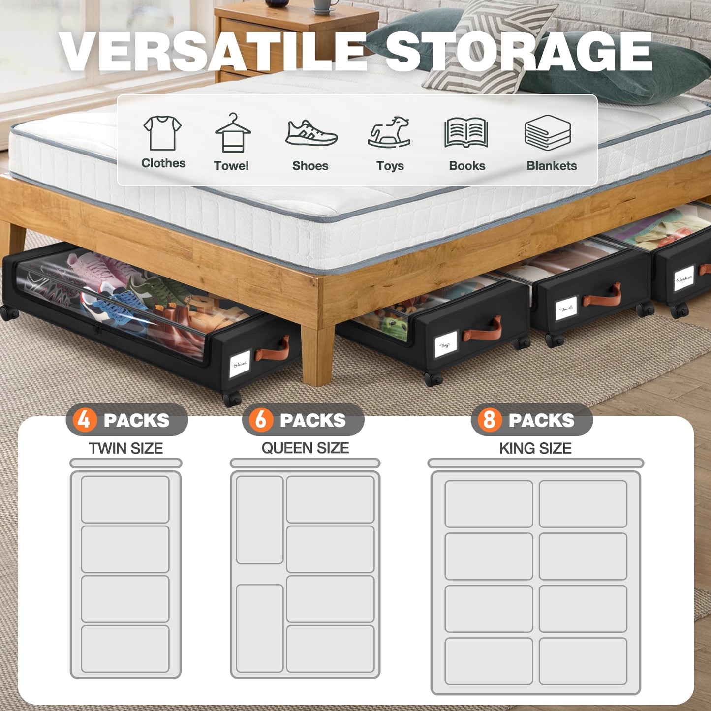 Livhil Under Bed Storage with Wheels, 2Pack Under Bed Storage Containers, Under Bed Shoe Storage and Bins  (Gray)