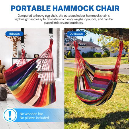 Hammock Chair Hanging Rope Hammock Swing Chair, Max 300 lbs Portable Hanging Hammock Chair