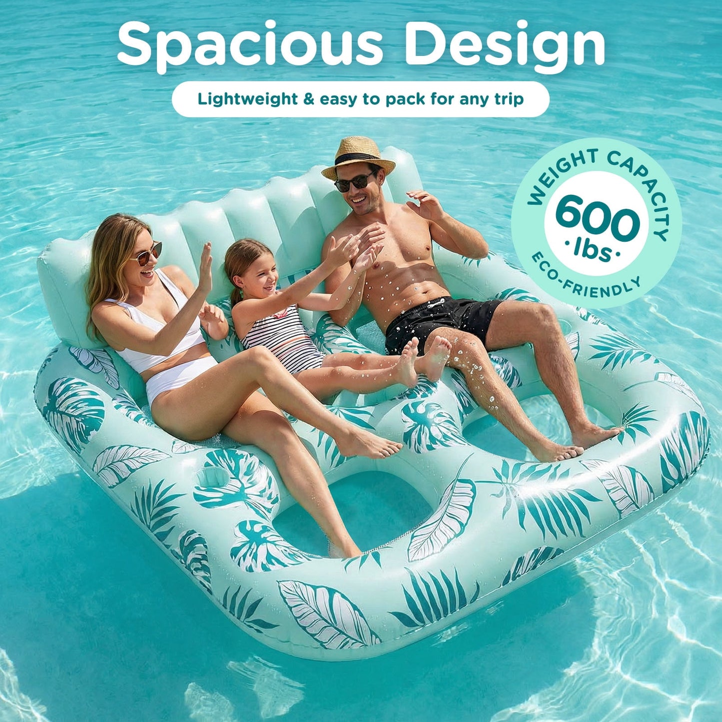 Livhil Inflatable Pool Float, 2 Person Pool Floats for Adults, Double Inflatable Lounger Pool Raft with Backrest & Cup Holders, Summer Water Fun for Pool Beach Lake