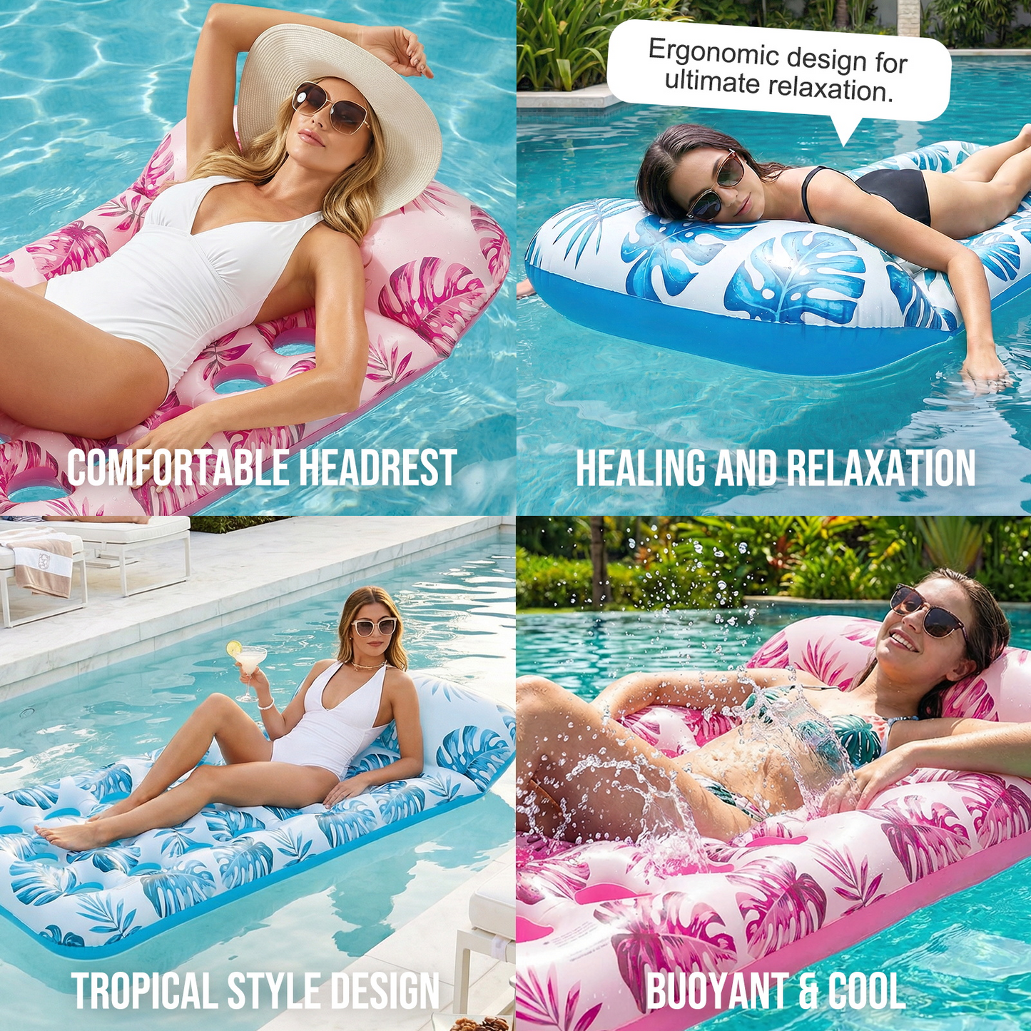 Livhil Inflatable Pool Floats Adult, Large Pool Float , Pool Lounger with Headrest, Pool Rafts, Tanning Pool for Swimming Pool Party