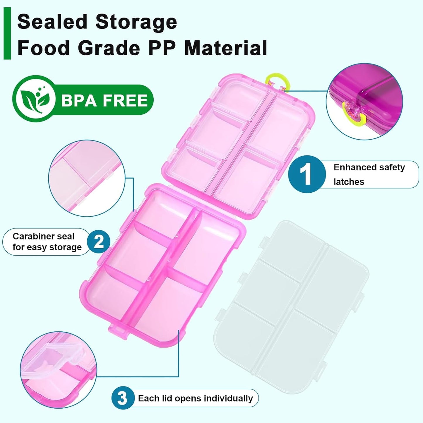 Livhil Large Portable Pill Organizer, Daily Use Pill Organizer with Labels, Travel Essentials Pill Box with 10 Compartments (Grey)