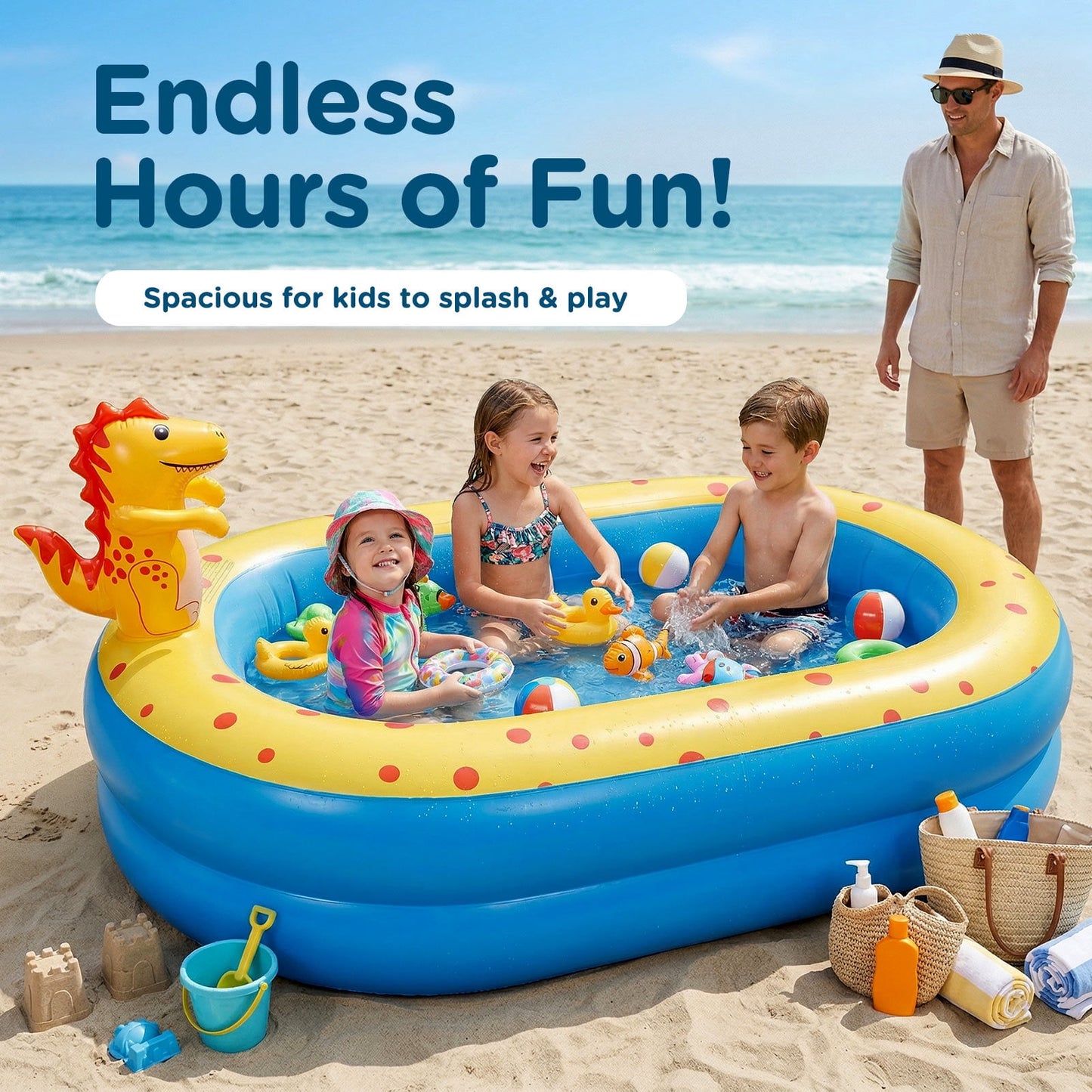 Livhil Inflatable Swimming Pool for Kids with Sprinkler, Kiddie pools 67x41x32in Family Size Backyard Summer Water Play