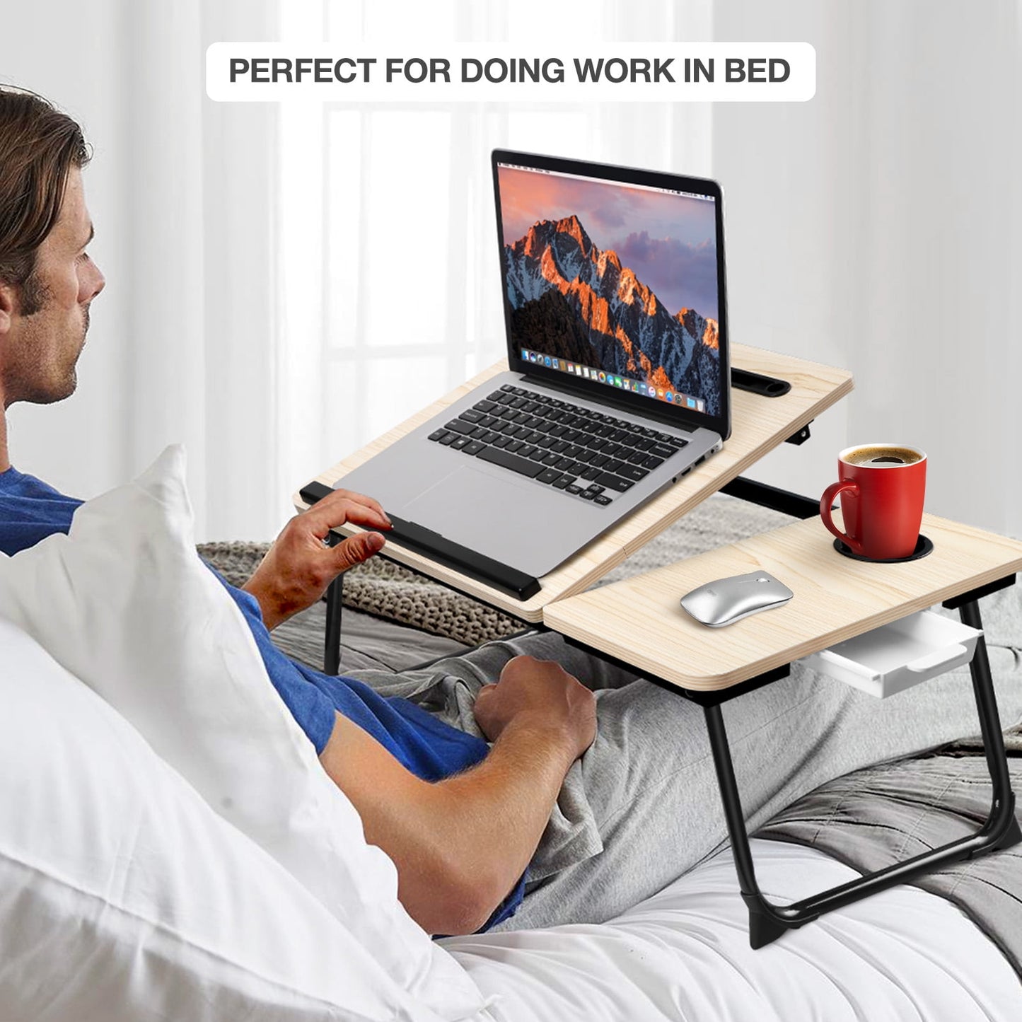 Livhil Lap Desk- Fits up to 15.6 Inch Laptop Desk, Foldable Bed Tray Breakfast Table with 5 Angles Tilting Top