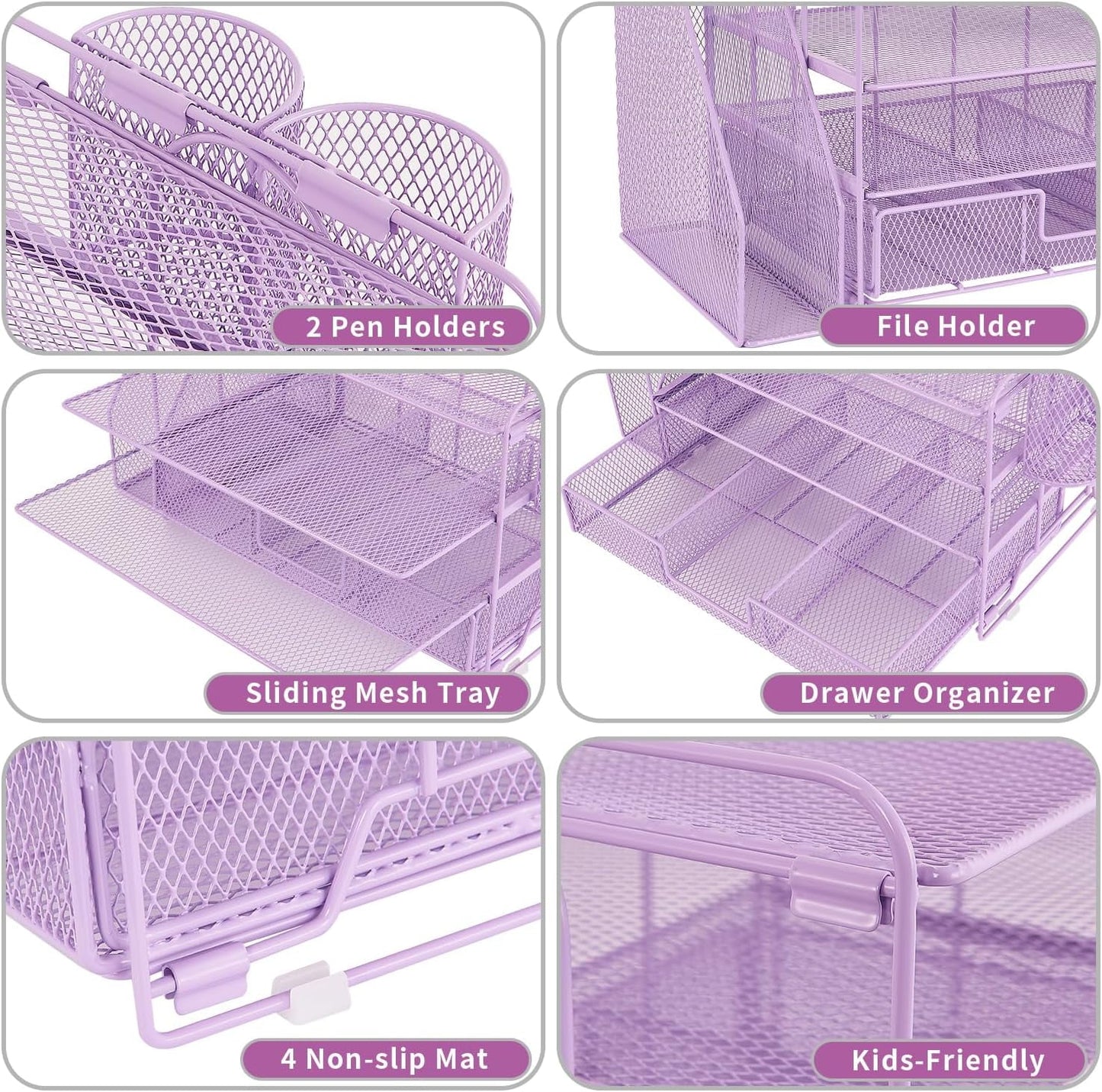 Livhil Desk Organizer Office Accessories, 4-Tier Desk Organizers and Storage & Workspace with Drawer and 2 Pen Holder for Office Supplies (Black)