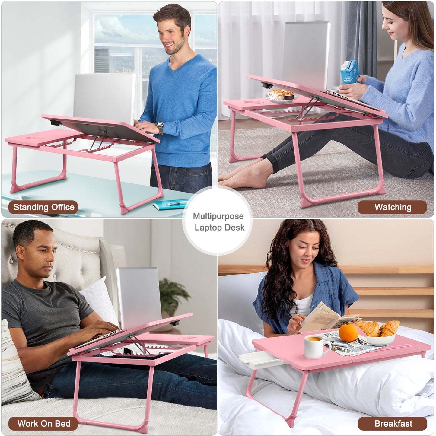 Livhil Lap Desk- Fits up to 15.6 Inch Laptop Desk, Foldable Bed Tray Breakfast Table with 5 Angles Tilting Top