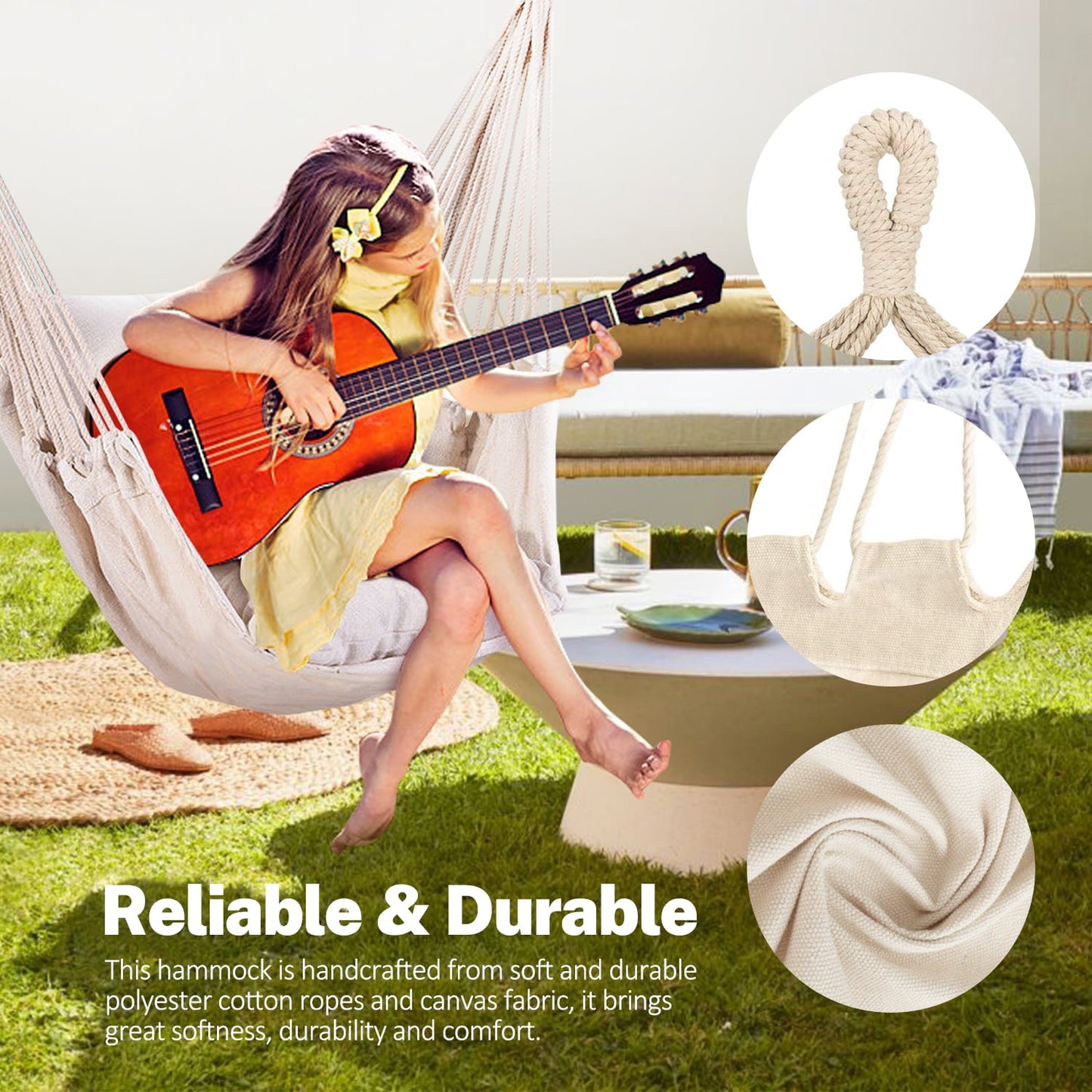 Hammock Chair Hanging Rope Hammock Swing Chair, Max 300 lbs Portable Hanging Hammock Chair