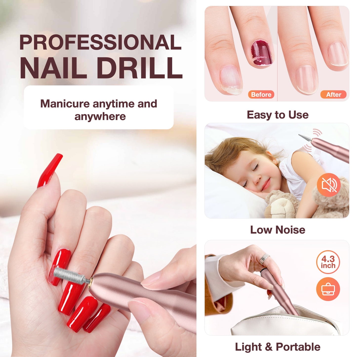 Livhil Electric Nail Drill Machine Nail File Portable Nail Tools with Nail Drill Bits Sanding Bands