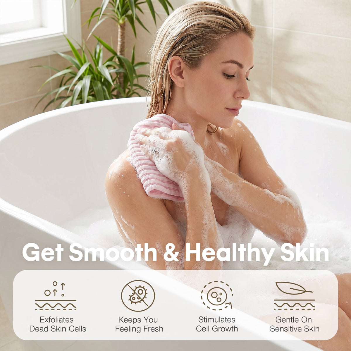 Livhil 2Pcs Exfoliating Shower Towel, Exfoliating Washcloth Stretchable Quick Dry, Exfoliating Towel for Body, Suitable for All Skin