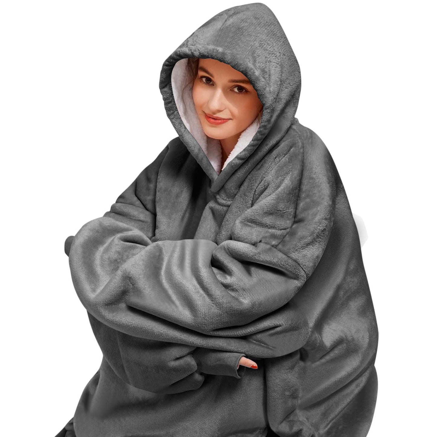 Livhil Wearable Blanket Hoodie, Oversized Sherpa Blanket Hoodie Sweatshirt