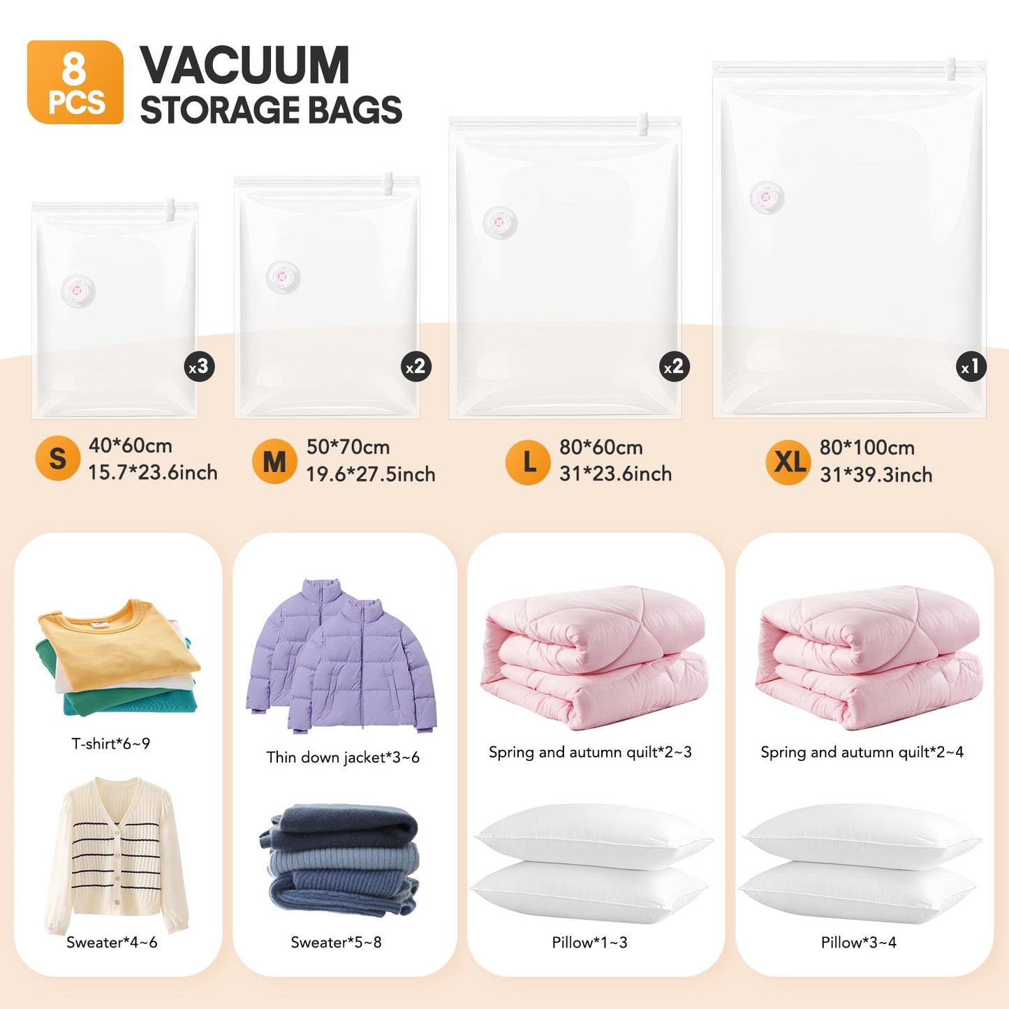 Livhil 8pcs Vacuum Storage Bags, Jumbo Cube, Extra Large Vacuum Seal Bags Space Saver for Clothing