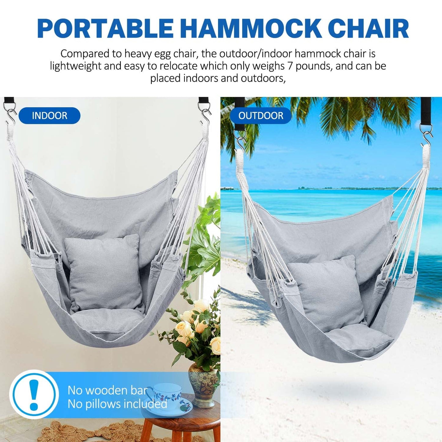 Livhil Hammock Chair Hanging Rope Hammock Swing Chair, Max 330 lbs Portable Hanging Hammock Chair (Dark Green)