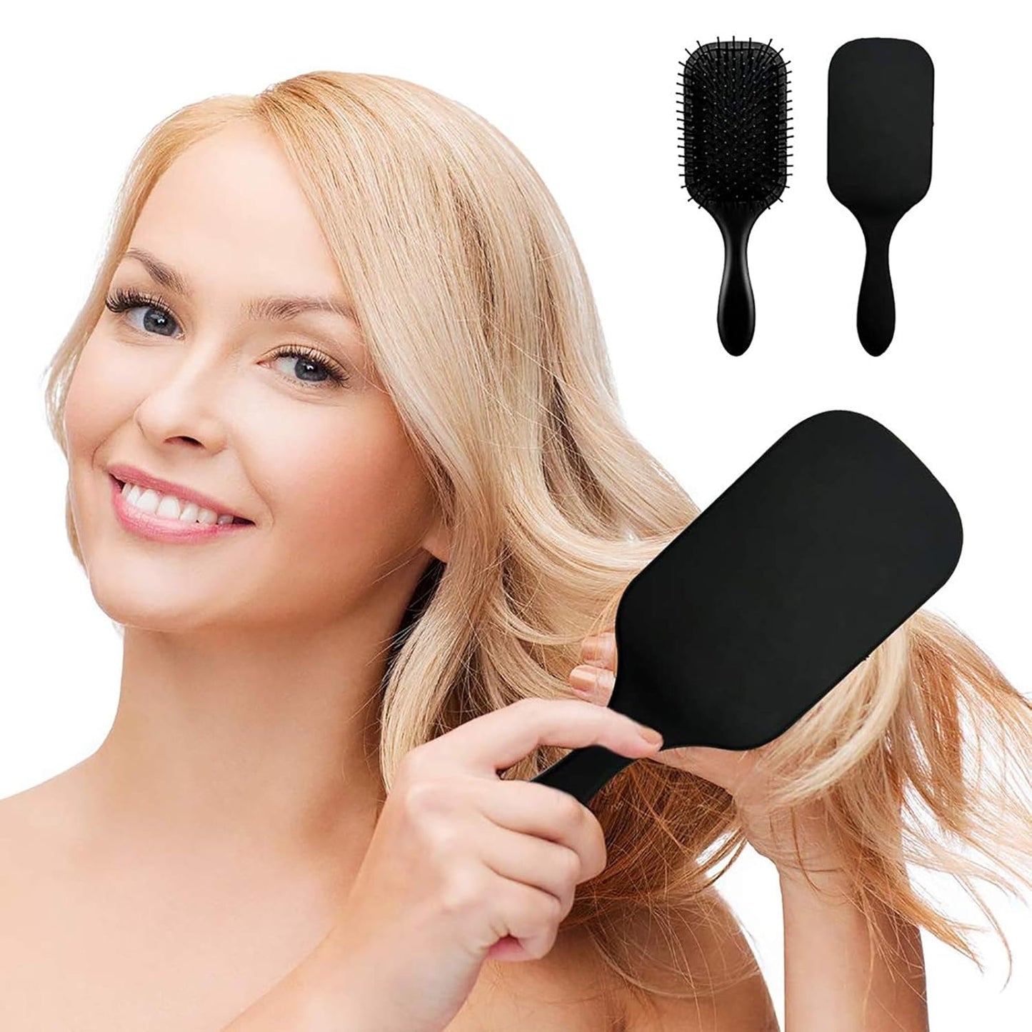Livhil 4Pcs Paddle Hair Brush Set, Black Hair Brush for Women and Men, Detangling Brush for Curly Hair Long Thick, Hairbrush Great On Wet or Dry, No More Tangle